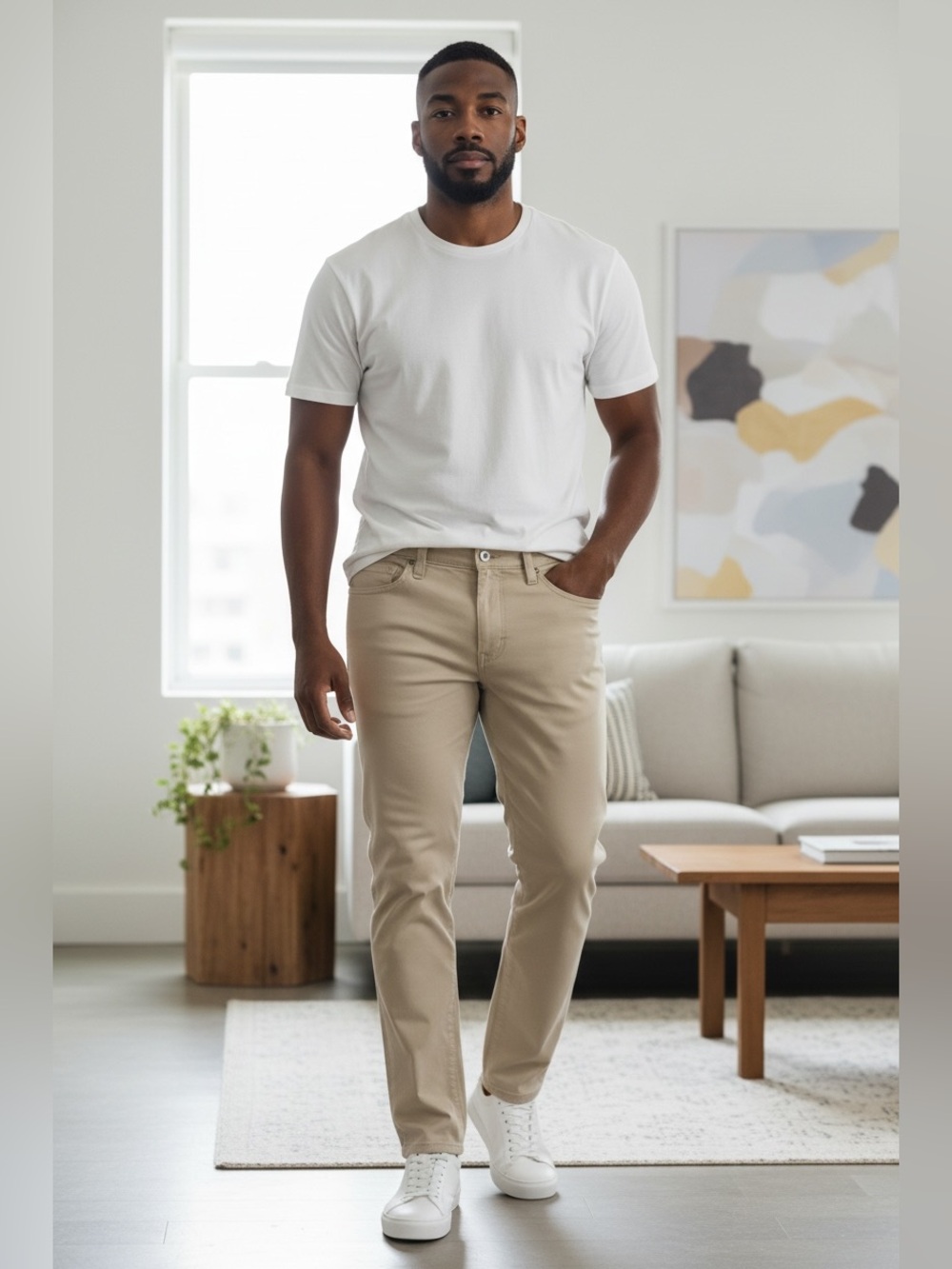 Banana Republic Cream Straight-Leg stretch chinos